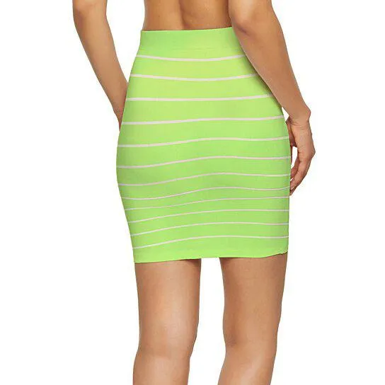 3-Pack: Women's Striped Seamless Microfiber Slim Nylon Pull-On Closure Mini Skirts