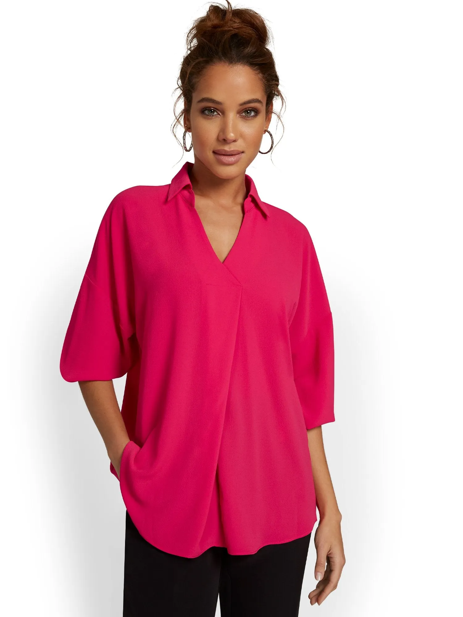 3/4-Sleeve Collar Blouse