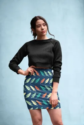 Abstract Leaf  Pattern Pencil Skirt