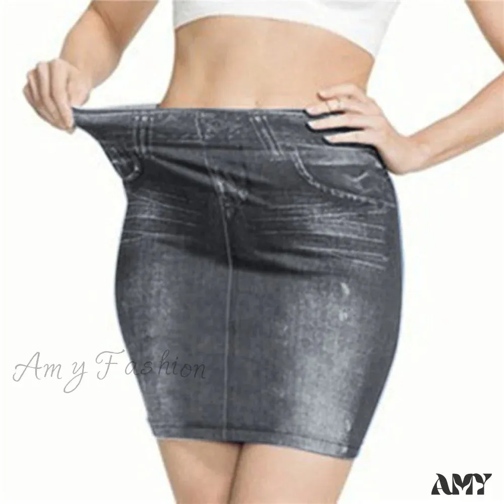 Amy Fashion - Trendy Retro Black Blue Hip Denim Skirt