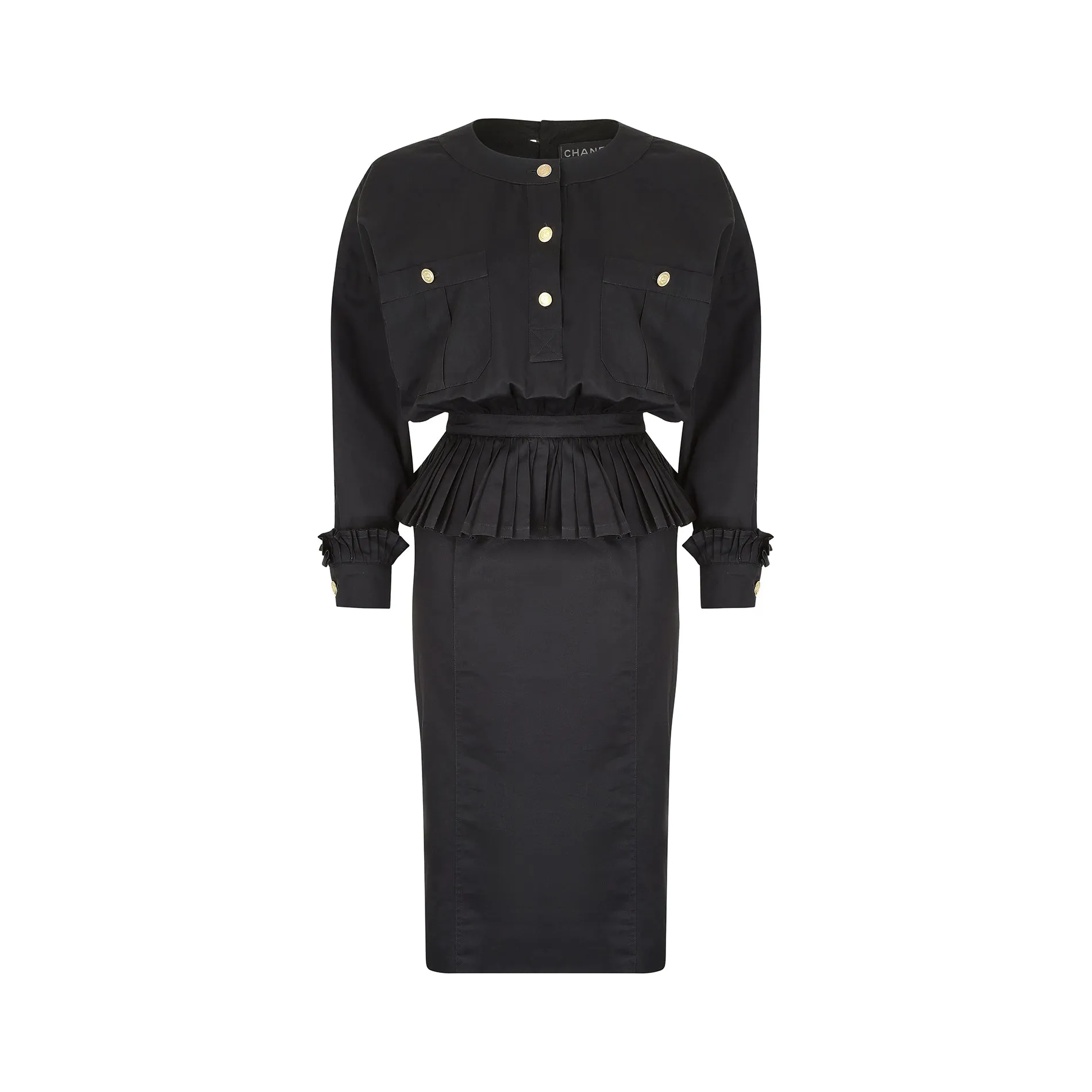 ARCHIVE - 1986 Runway Chanel Black Cotton Peplum Dress