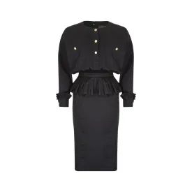 ARCHIVE - 1986 Runway Chanel Black Cotton Peplum Dress