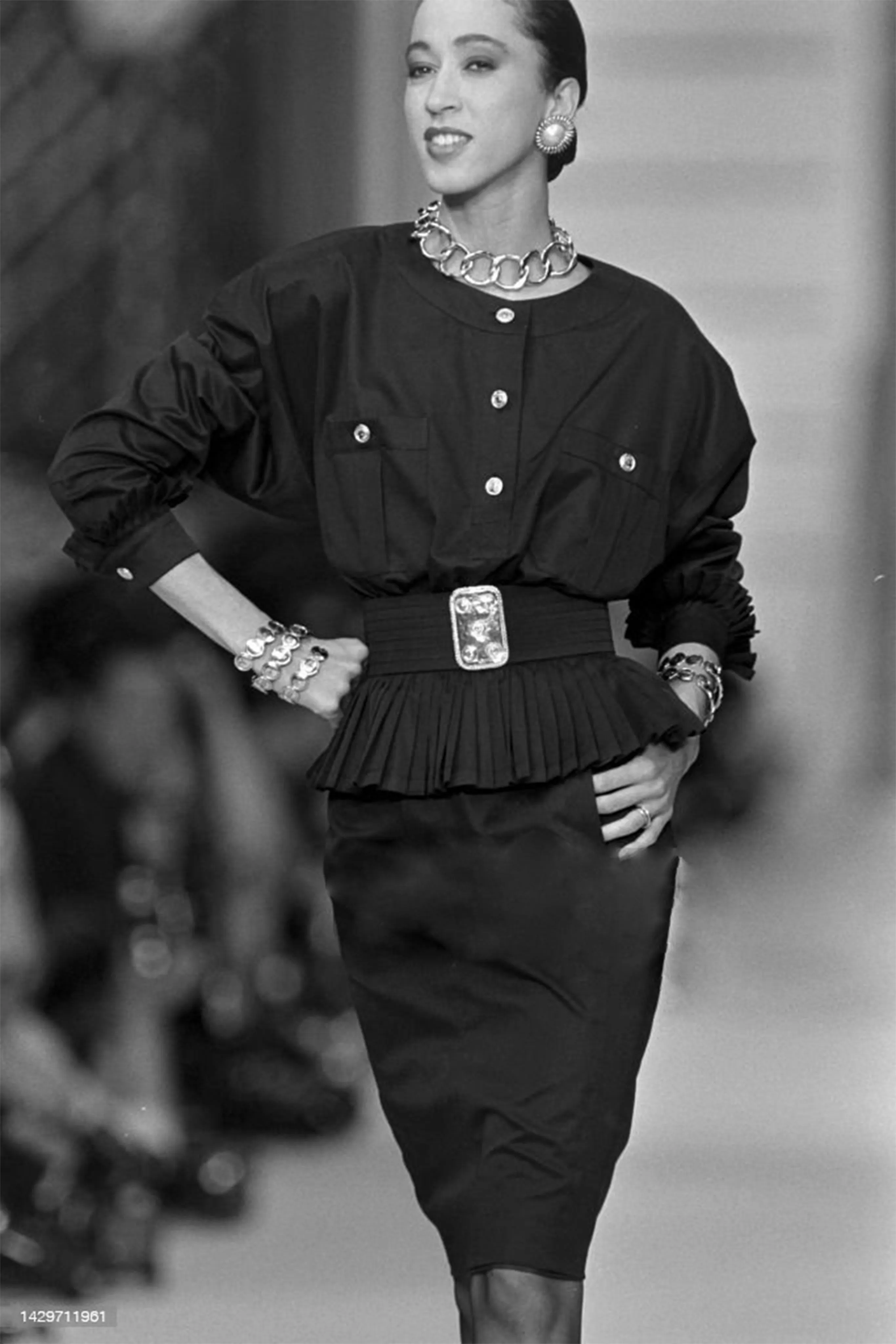 ARCHIVE - 1986 Runway Chanel Black Cotton Peplum Dress