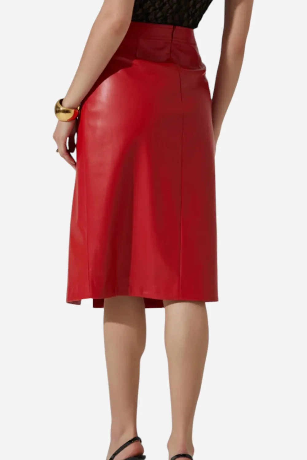 ASTR Ladonne Faux Leather Midi Skirt in Red