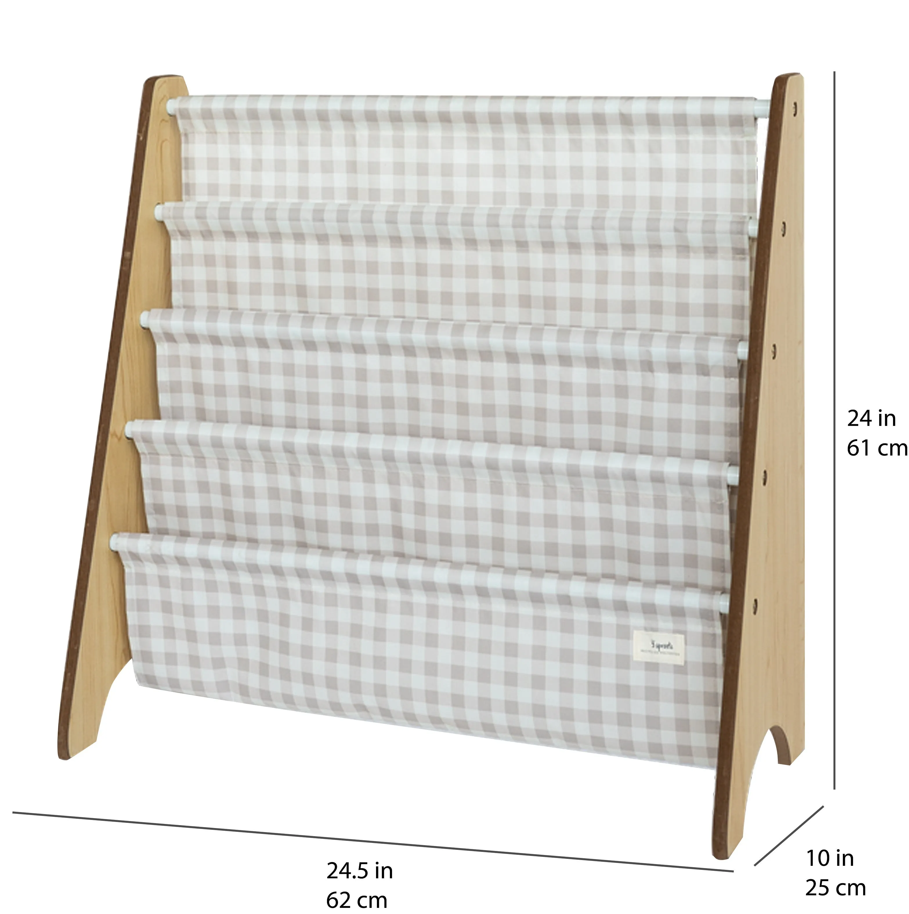 beige gingham recycled fabric book rack