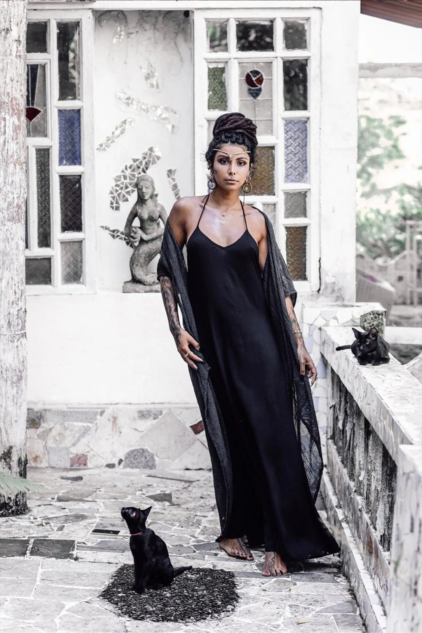 Black Cotton Boho Wedding Slip Dress