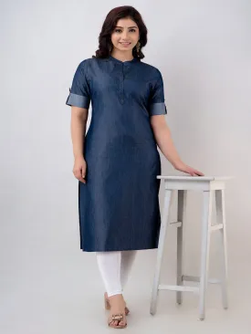 Blue Cotton Blend Straight Denim Kurta