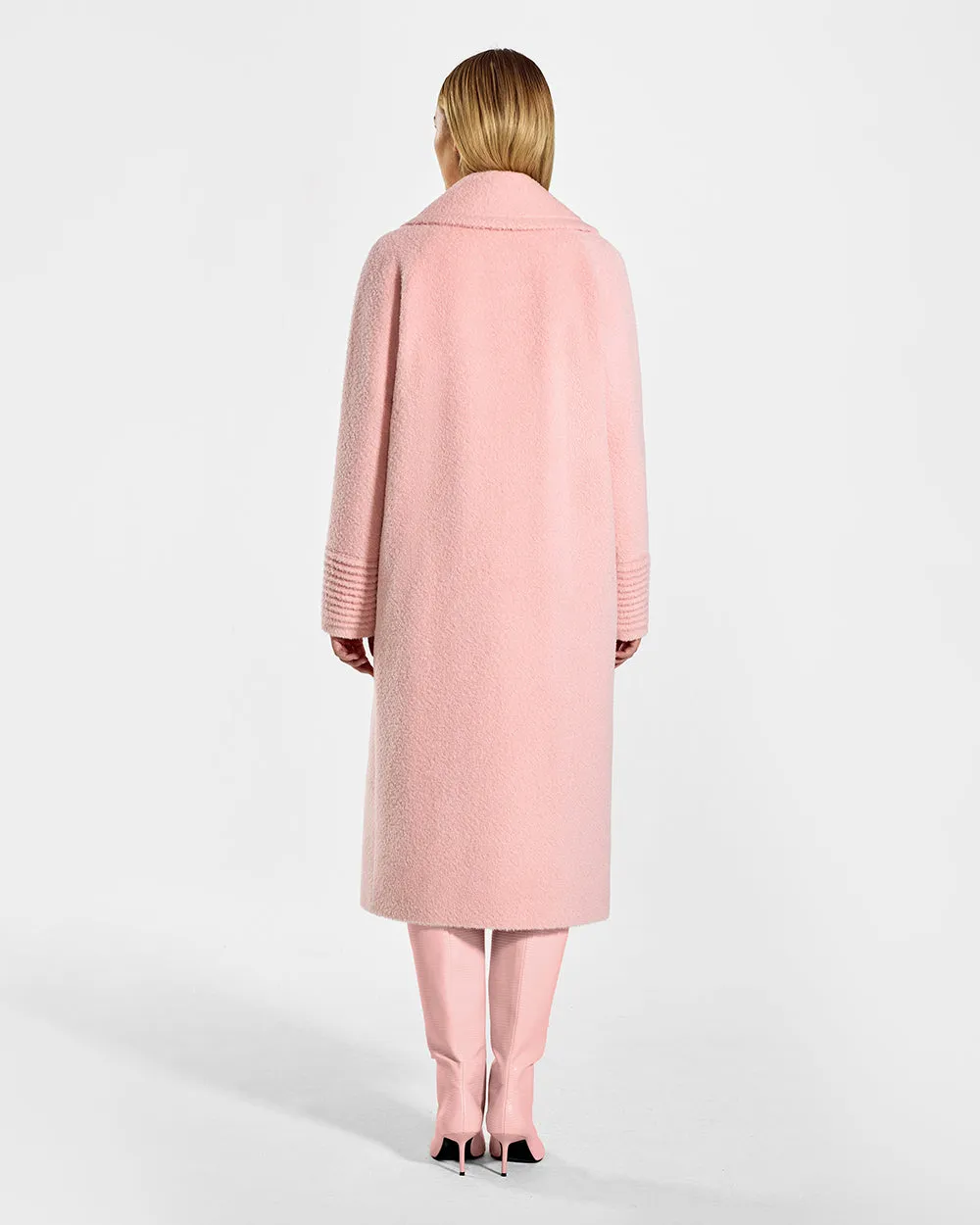 Bouclé Alpaca Long Raglan Sleeve Notched Collar Coat