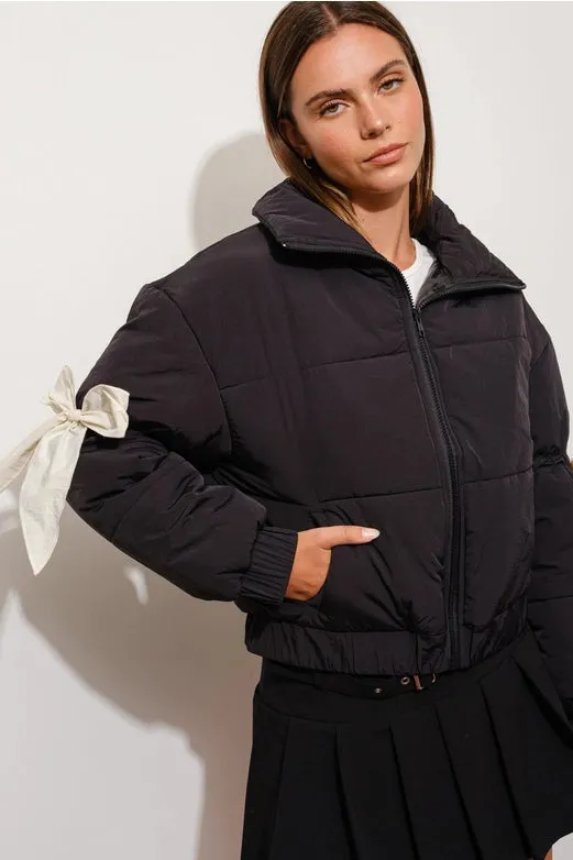 Bow Puffer Jacket Black