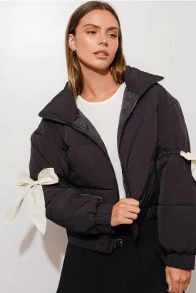 Bow Puffer Jacket Black