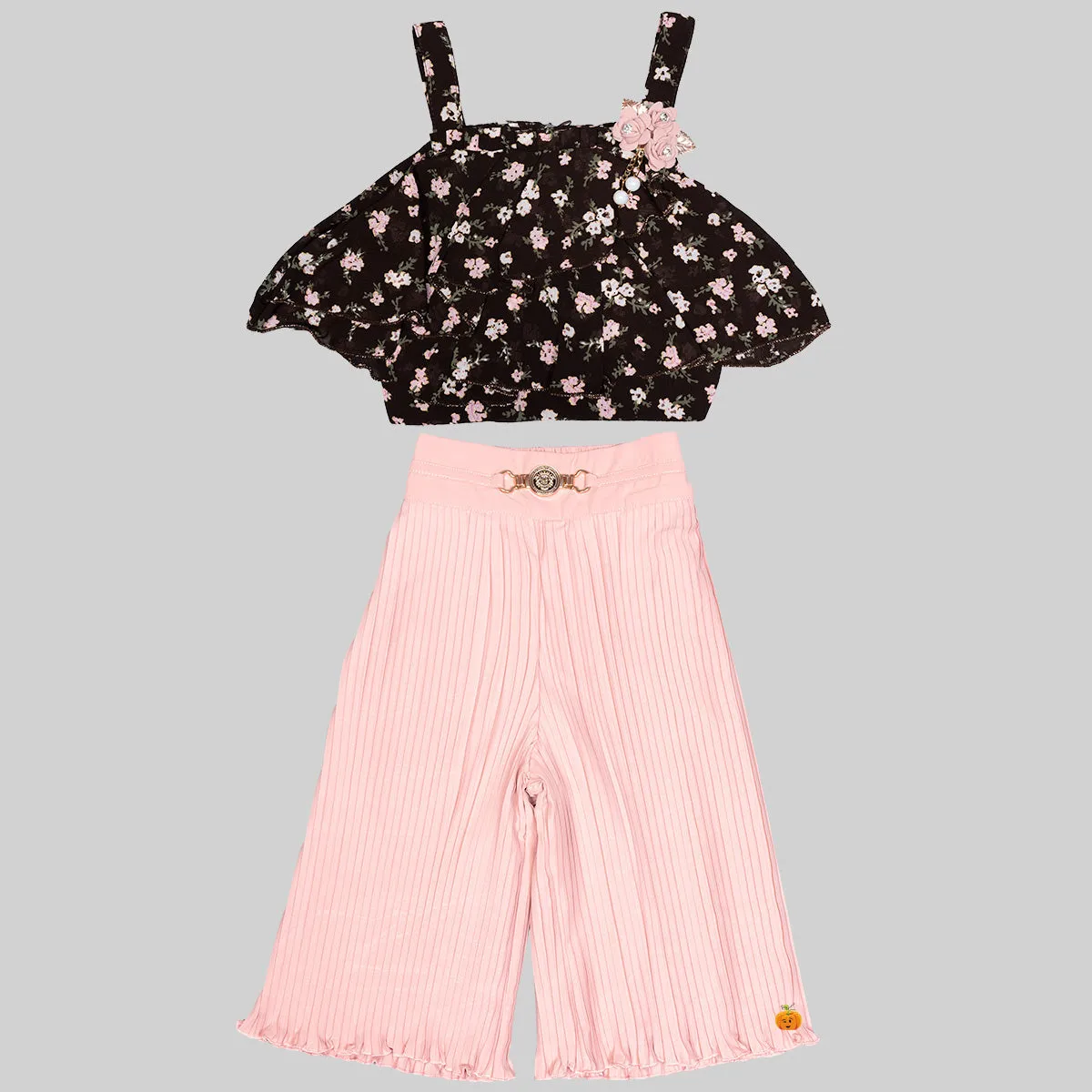 Brown & Peach Culottes for Girls with Top