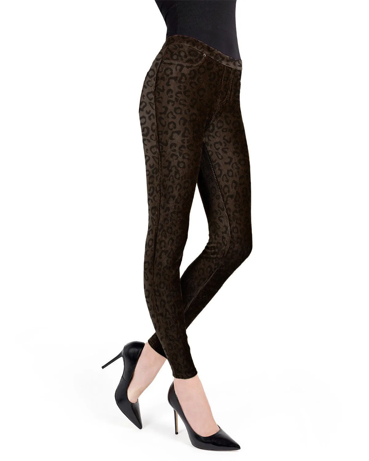 Brown Corduroy Cotton Blend Animal Print Leggings