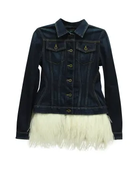 Burberry Feather Trimmed Denim Jacket in Blue Cotton