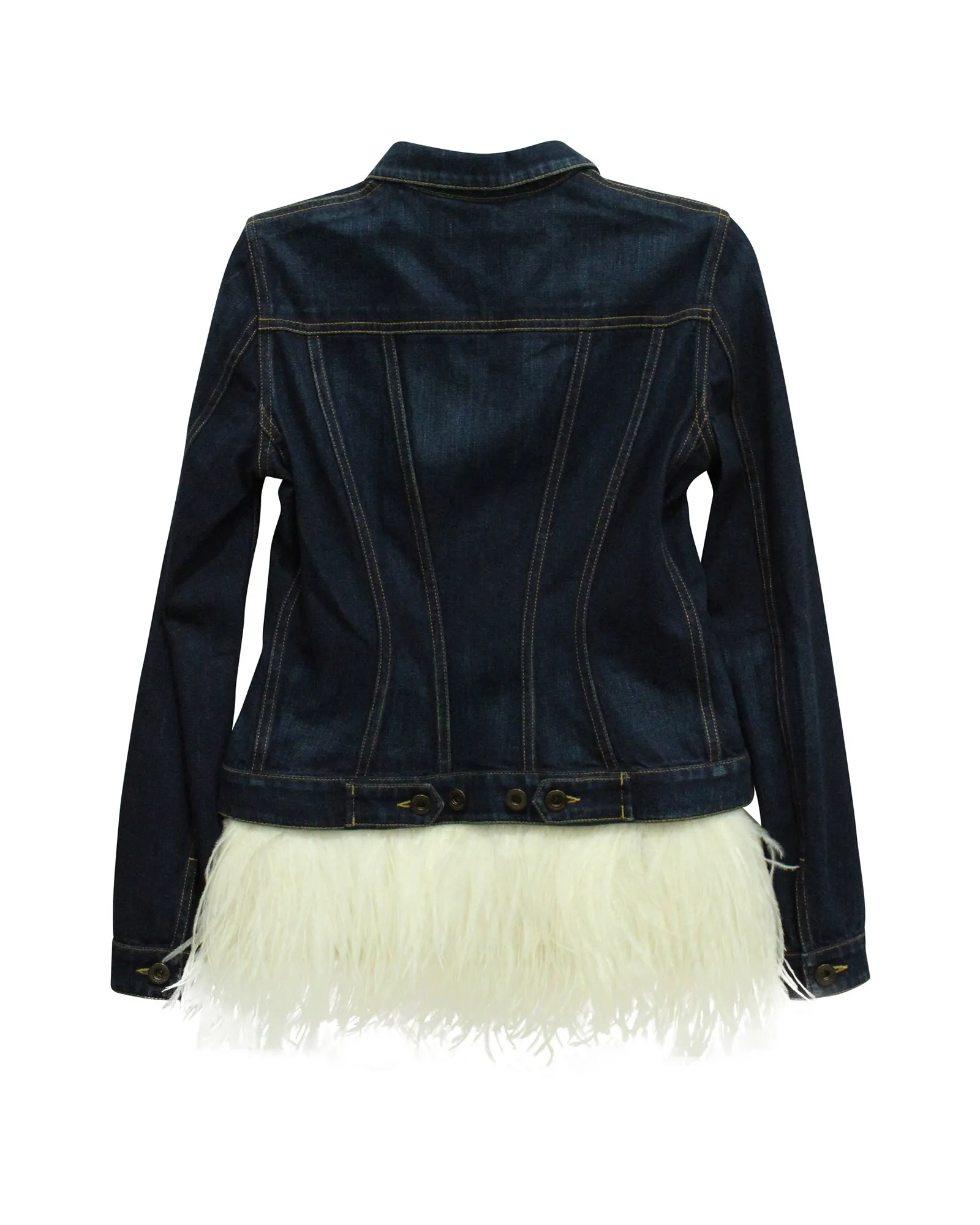 Burberry Feather Trimmed Denim Jacket in Blue Cotton