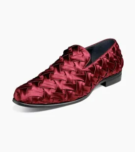 Burgundy Savoir Plain Toe Satin Slip-On luxury Men's Shoes