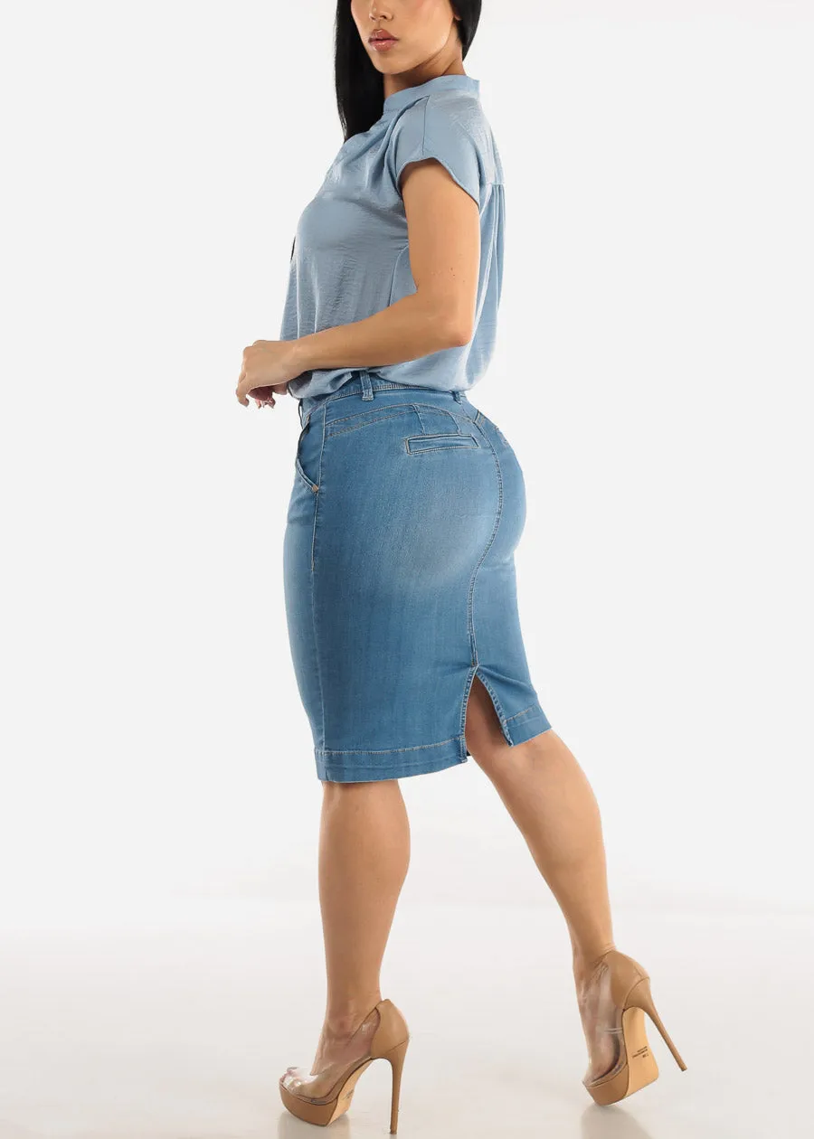 Butt Lifting Soft Denim Pencil Skirt