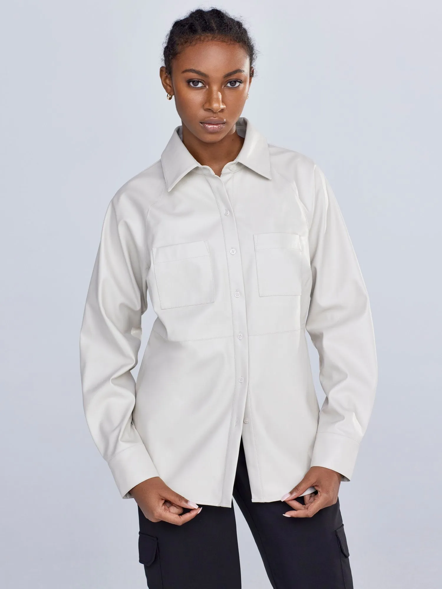 Button-Down Faux-Leather Top