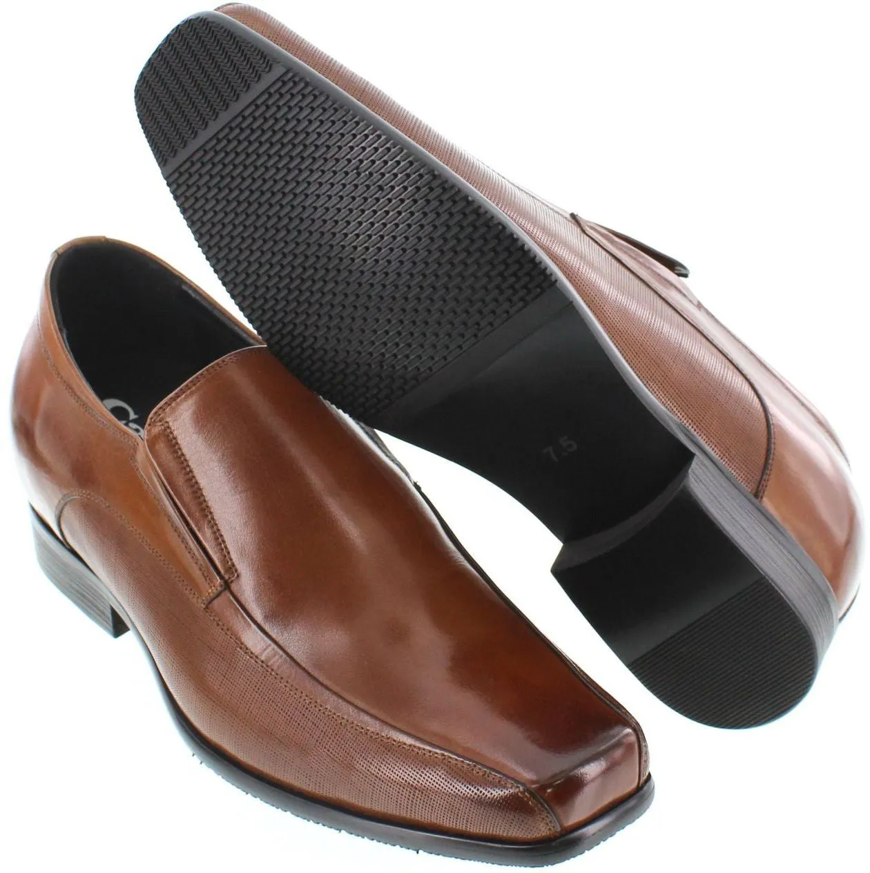 CALTO Slip-On Brown Leather Dress Shoes - Three Inches - Y3022