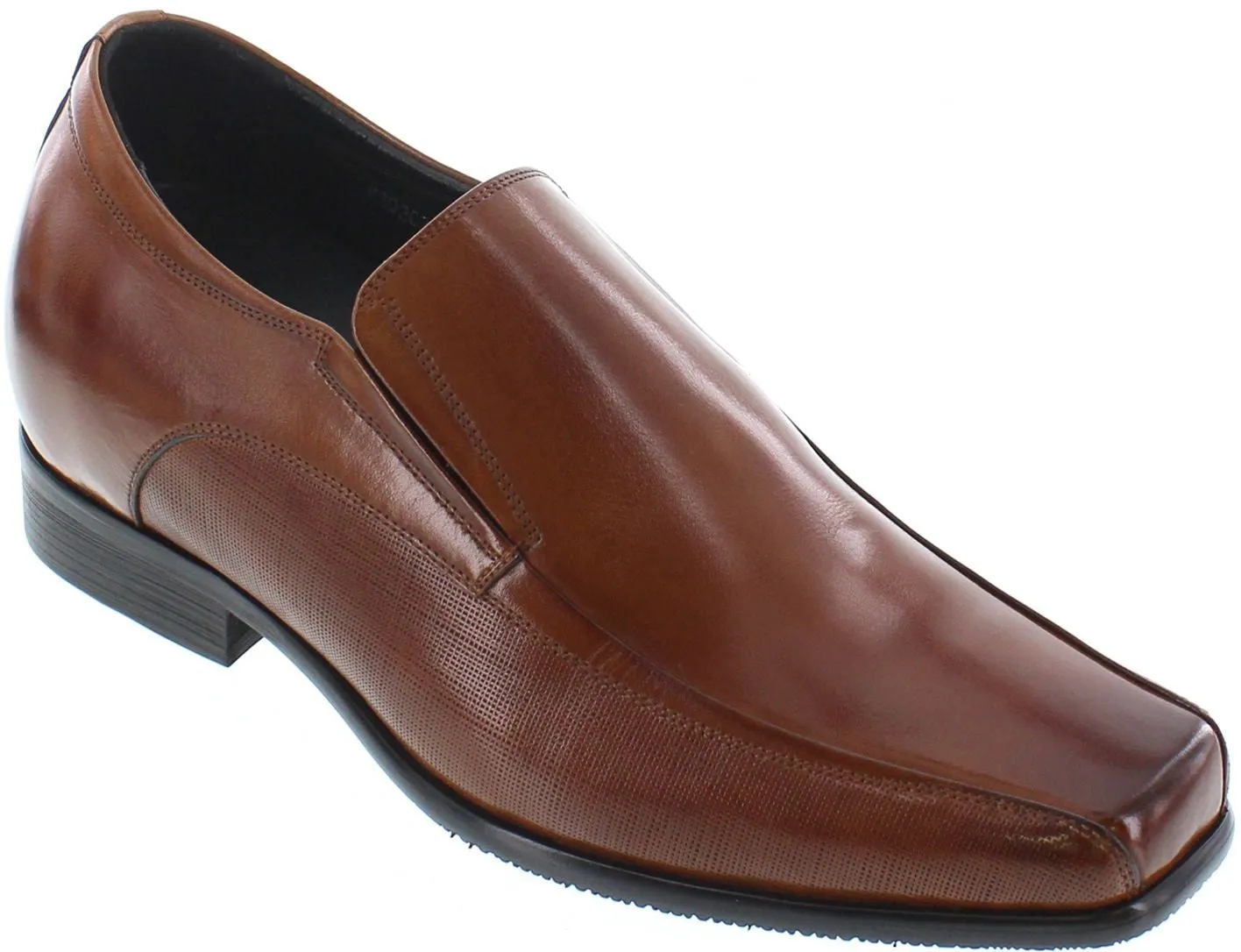 CALTO Slip-On Brown Leather Dress Shoes - Three Inches - Y3022