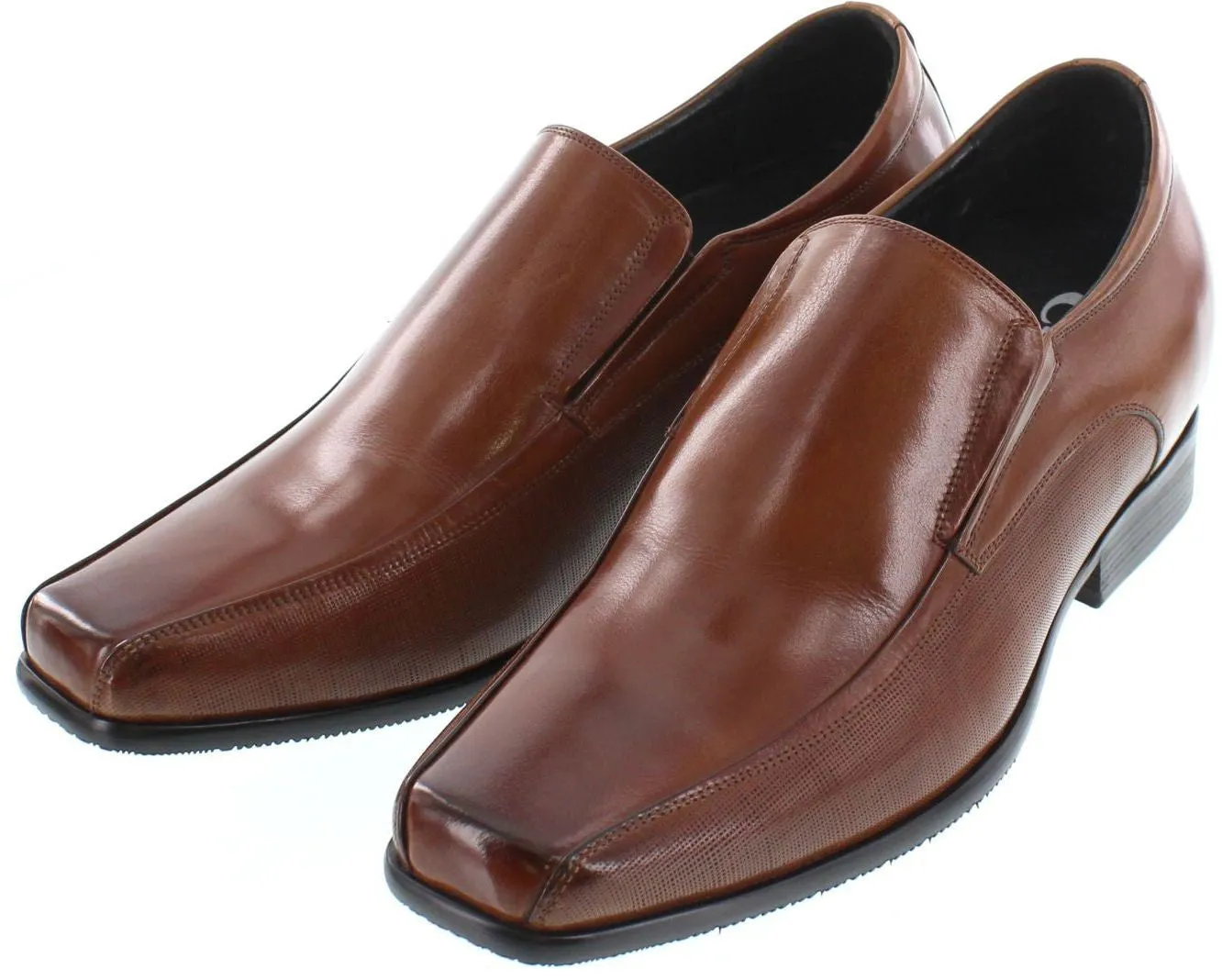 CALTO Slip-On Brown Leather Dress Shoes - Three Inches - Y3022