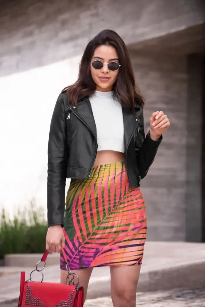 COLORFUL TROPICAL LEAVES no4 Pencil Skirt