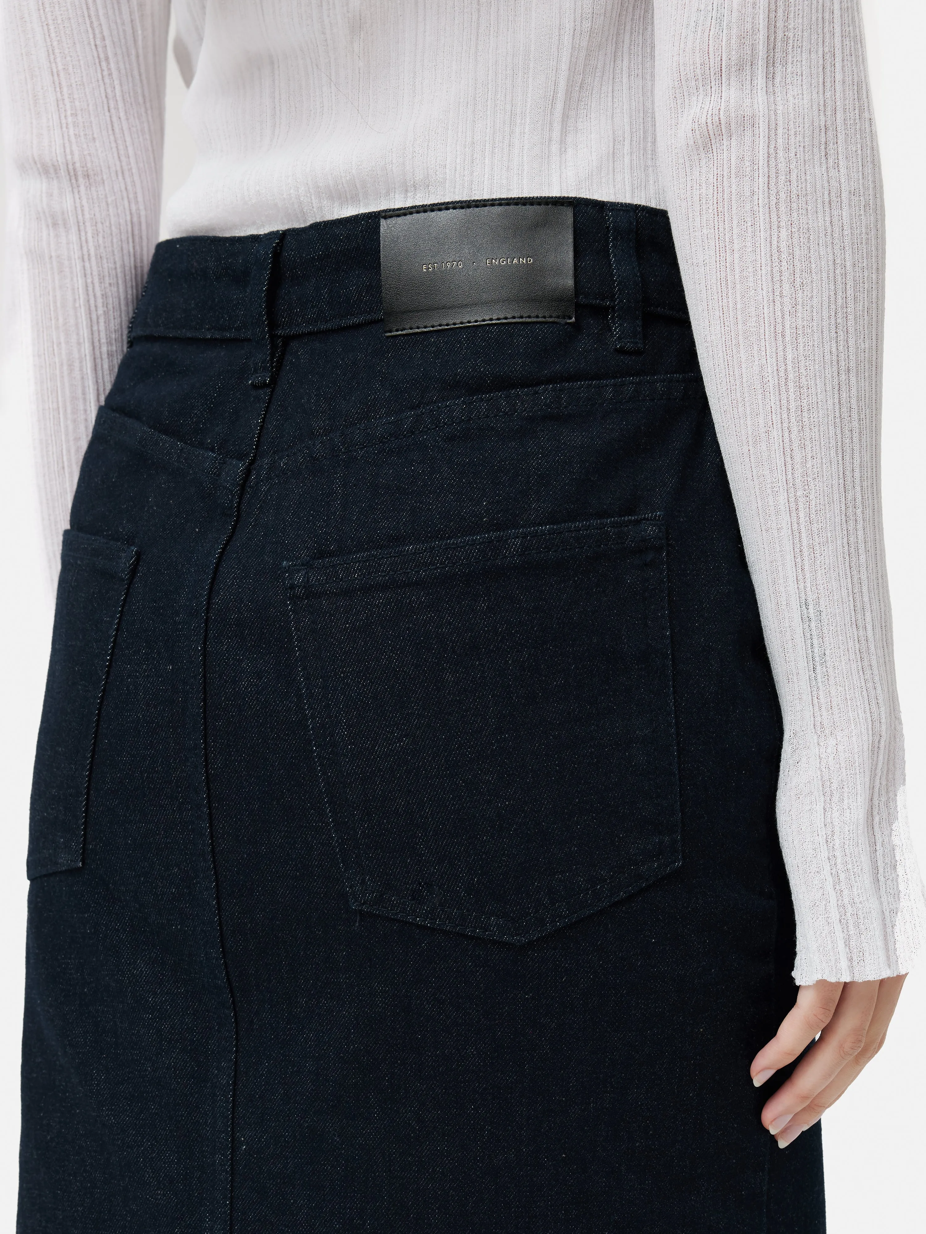 Denim Pencil Midi Skirt | Indigo