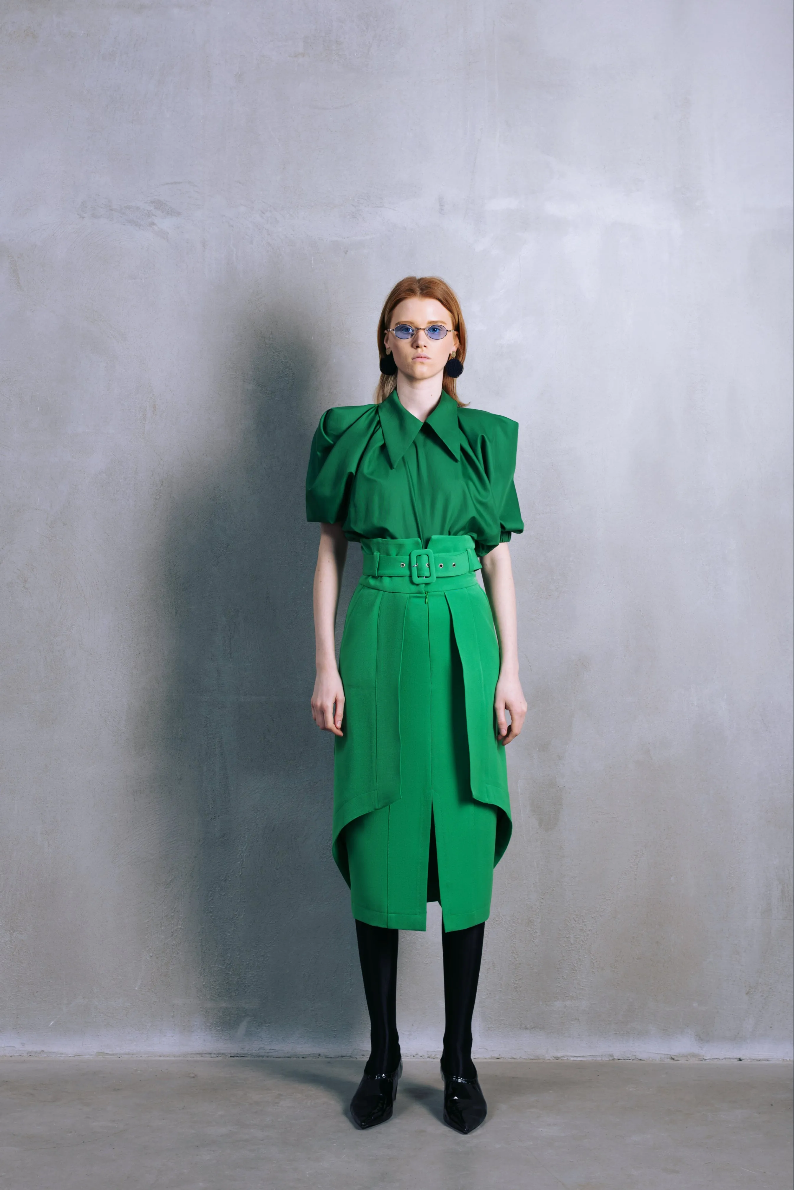 Designer Double Midi Skirt Green