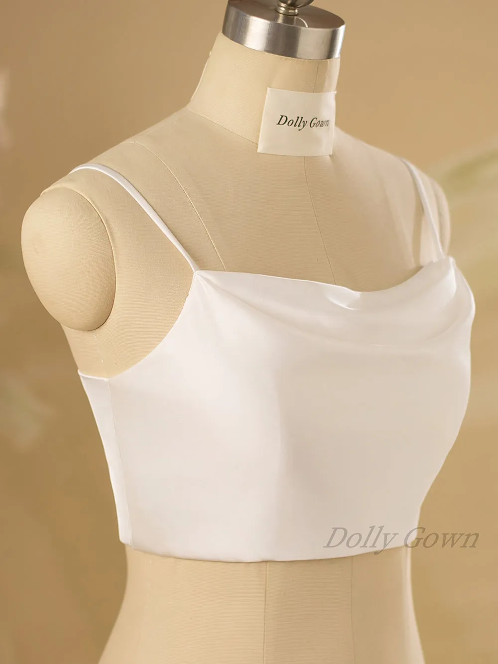 Dominique Casual Spaghetti Straps Cowl Neck Bridal Crop Top