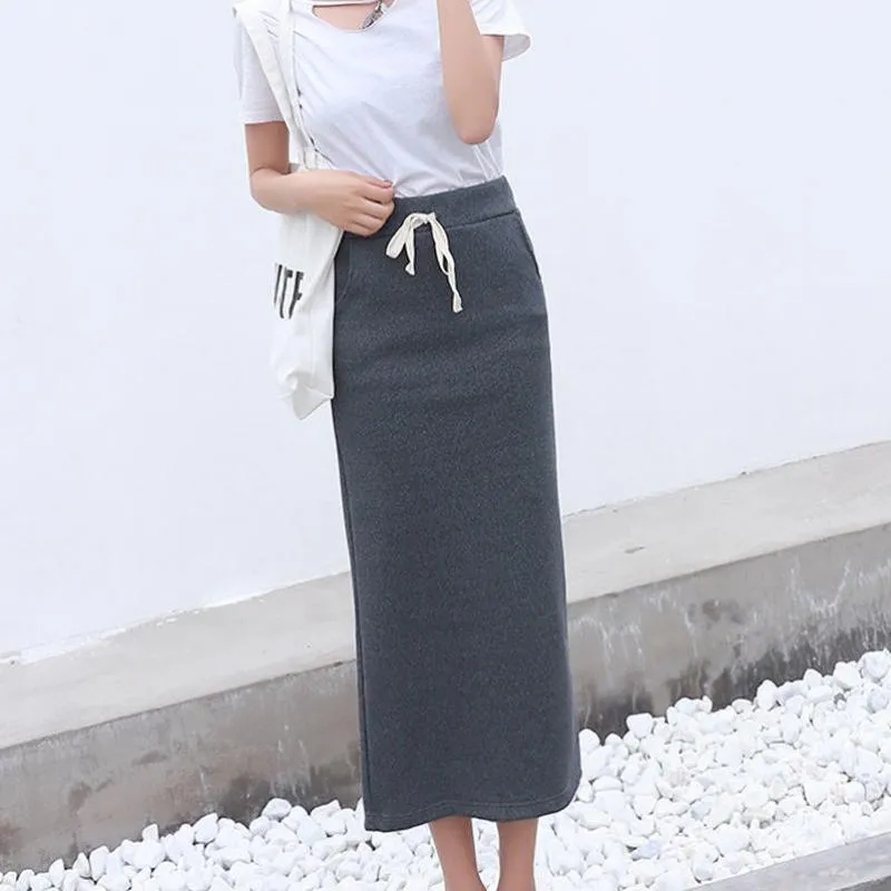 Elastic high waist sexy drawstring thread Screw Slit Skirts