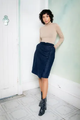 Emma Tweed Skirt - Navy Herringbone