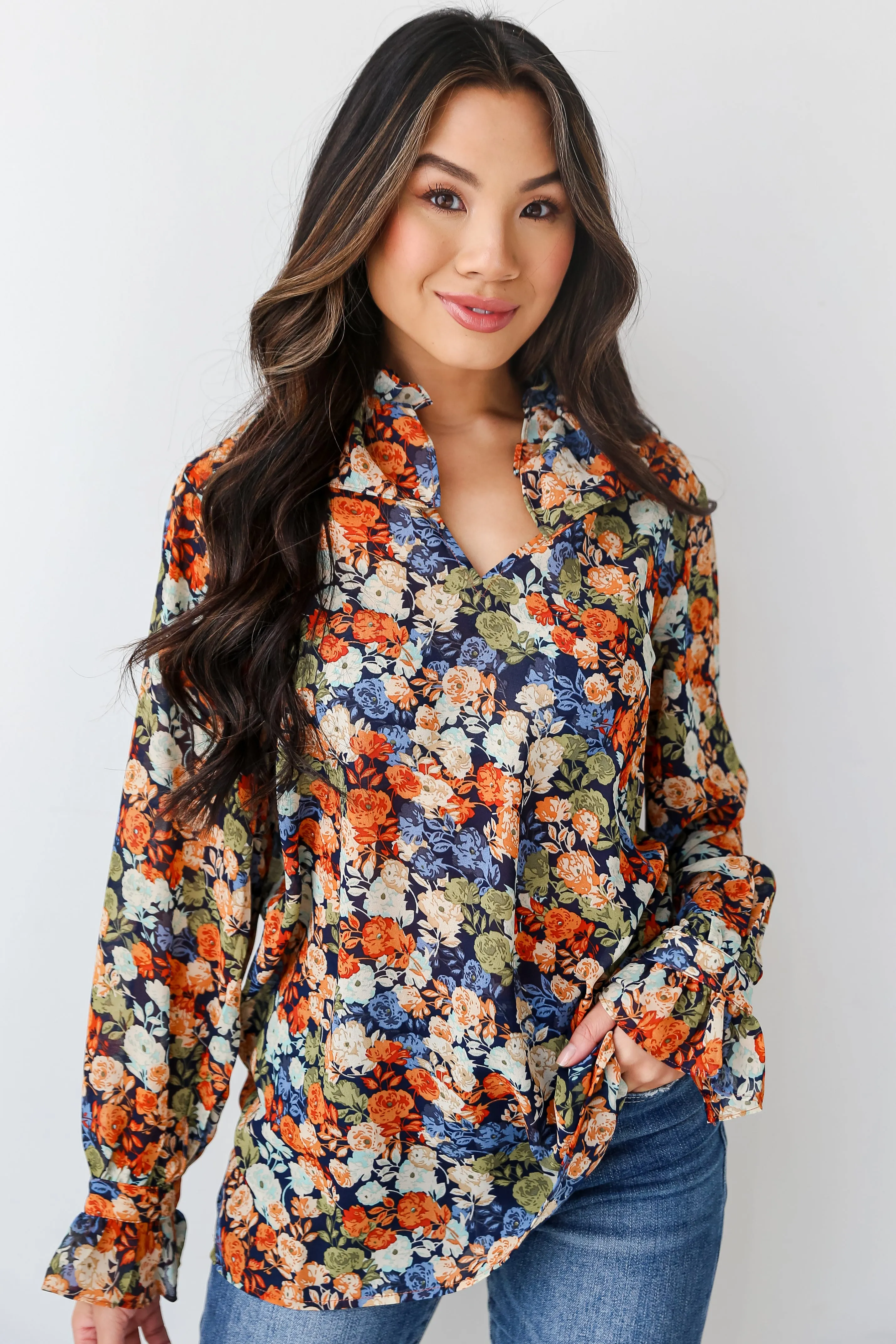 FINAL SALE - Flowering Aesthetic Navy Floral Blouse