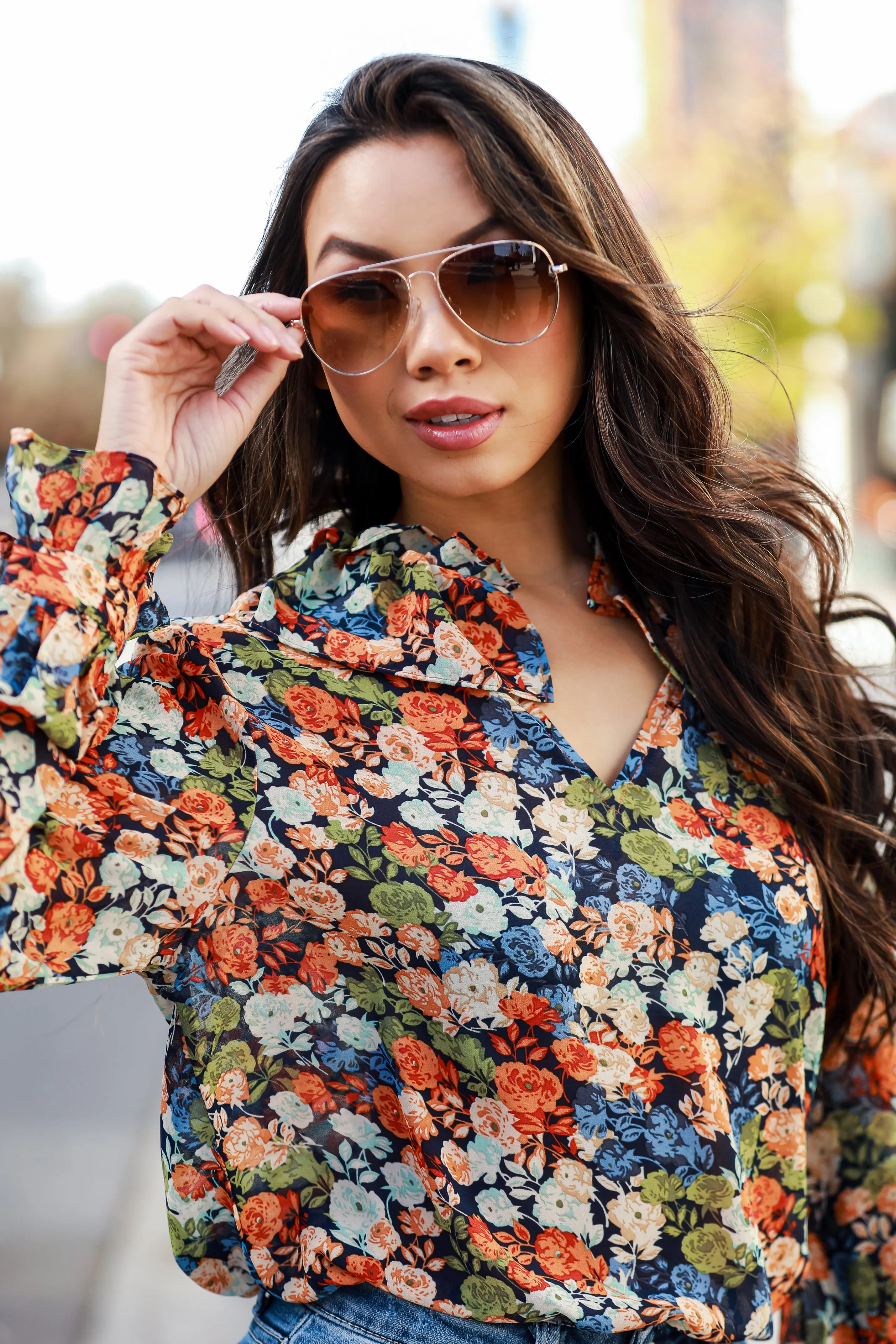 FINAL SALE - Flowering Aesthetic Navy Floral Blouse