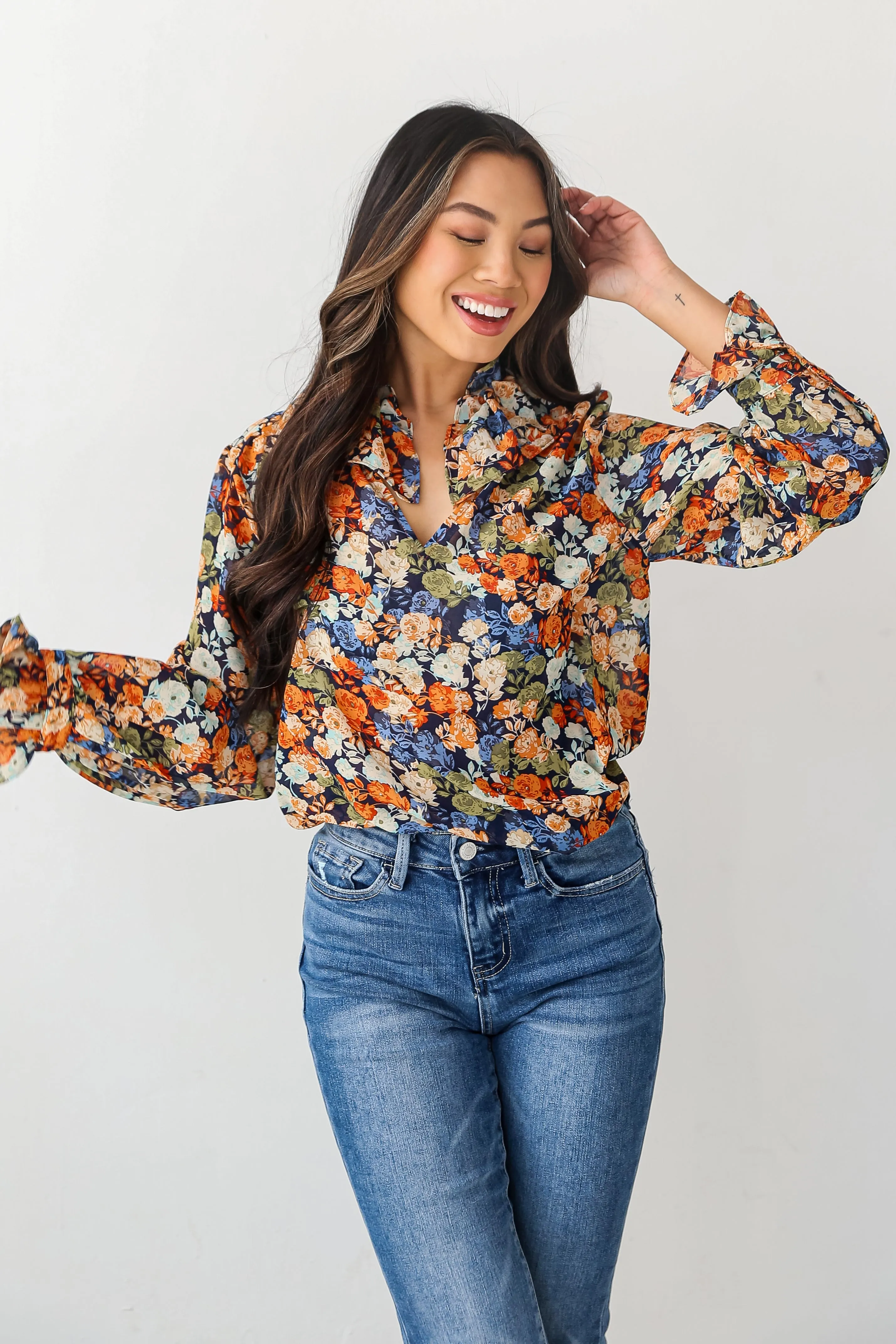 FINAL SALE - Flowering Aesthetic Navy Floral Blouse