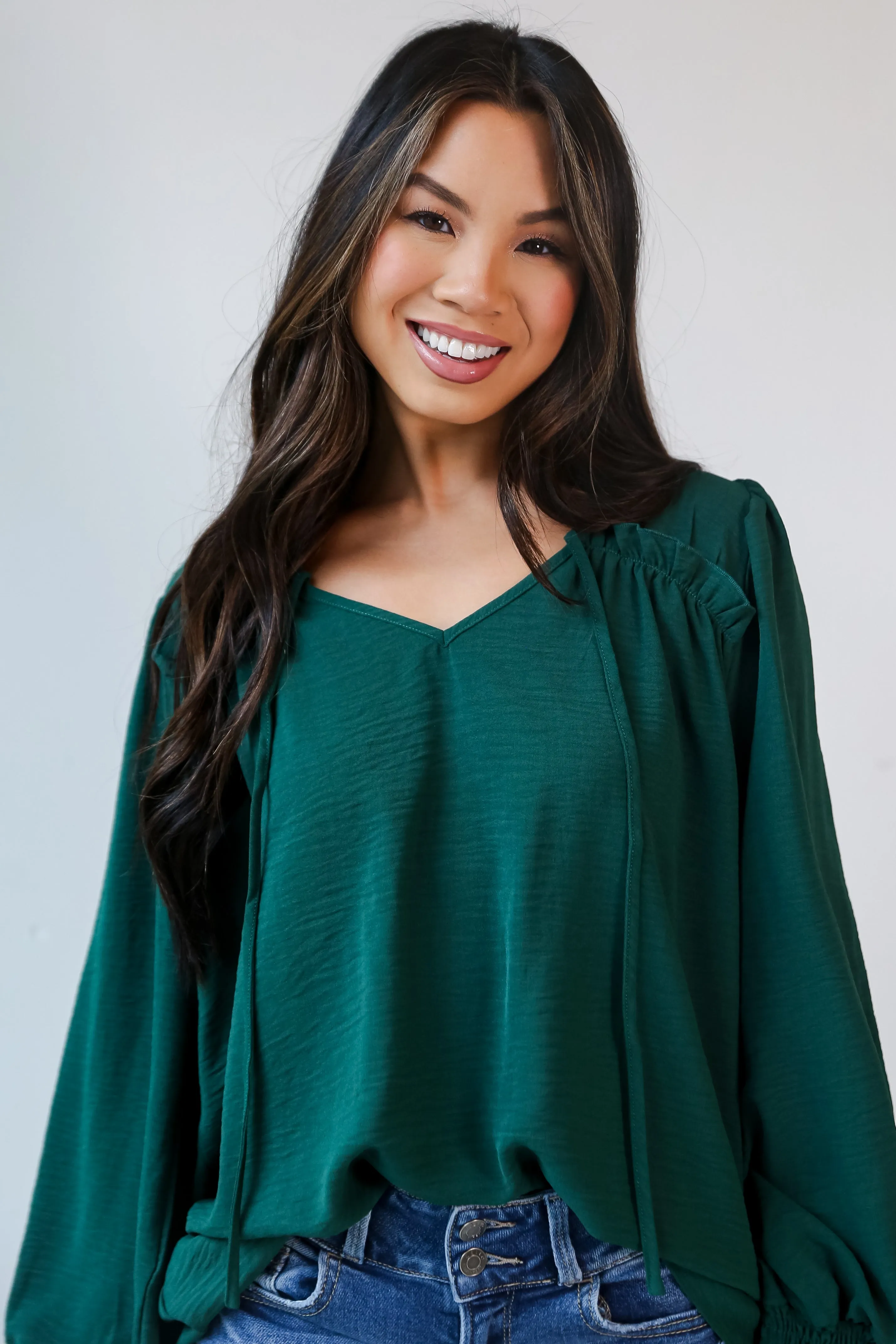 FINAL SALE - Run With It Hunter Green Blouse