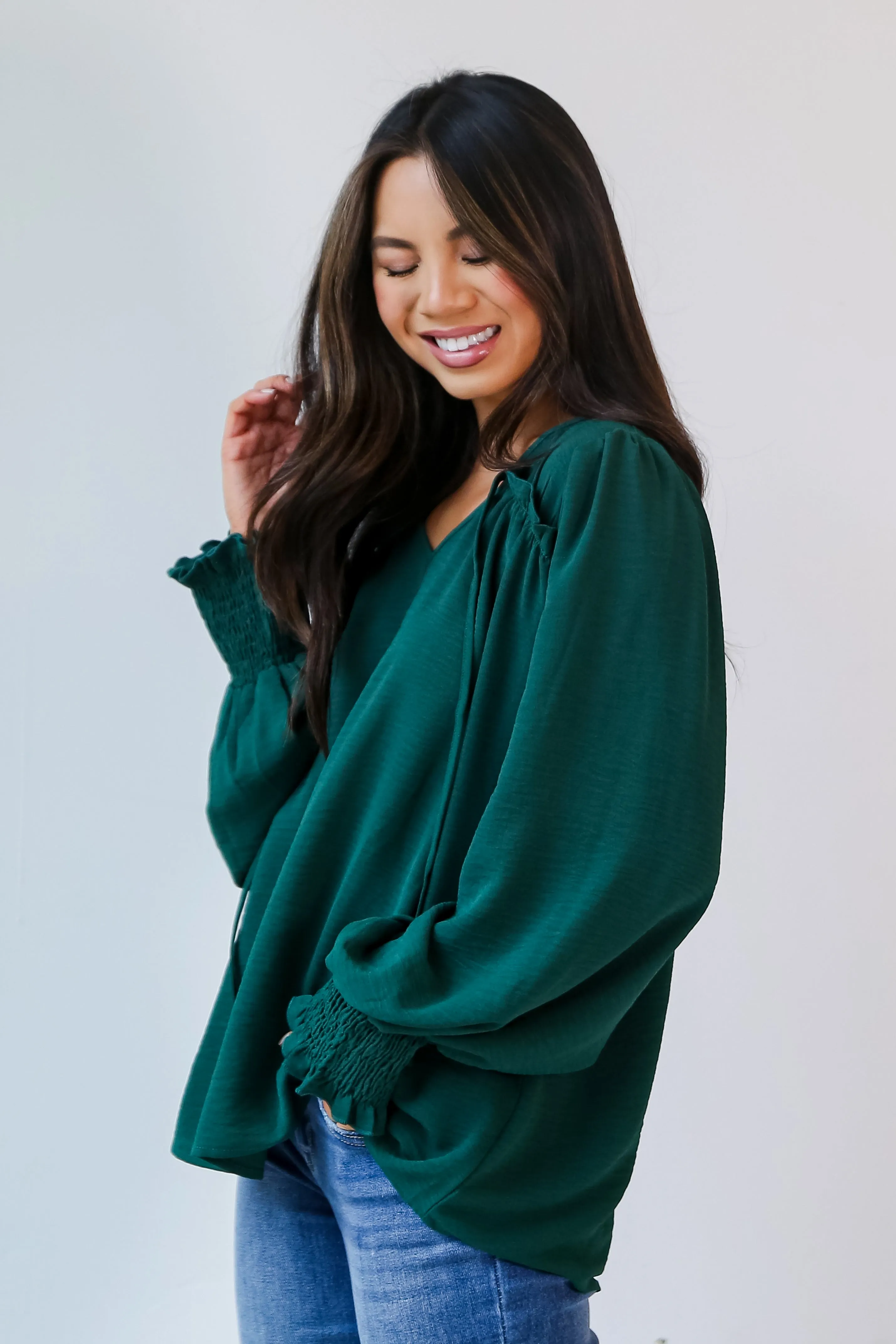 FINAL SALE - Run With It Hunter Green Blouse