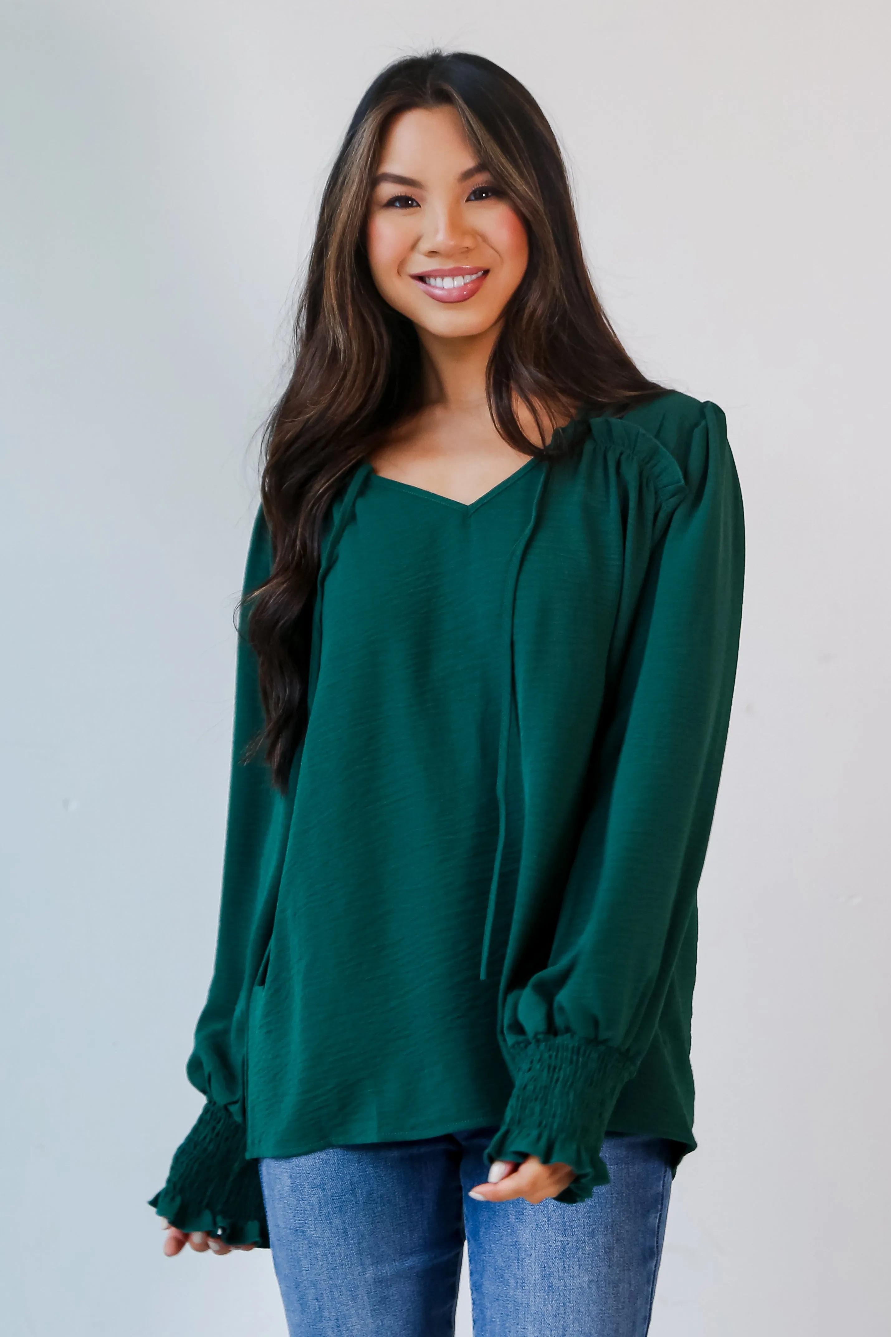 FINAL SALE - Run With It Hunter Green Blouse