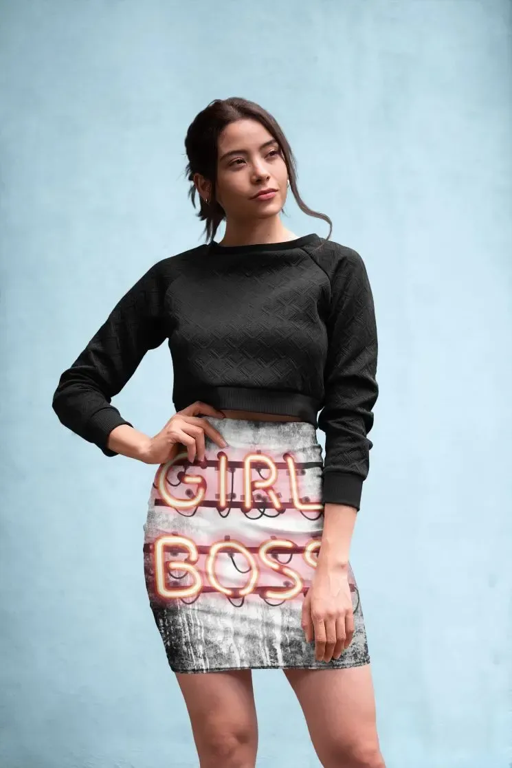 Girl Boss Neon Sign Pencil Skirt