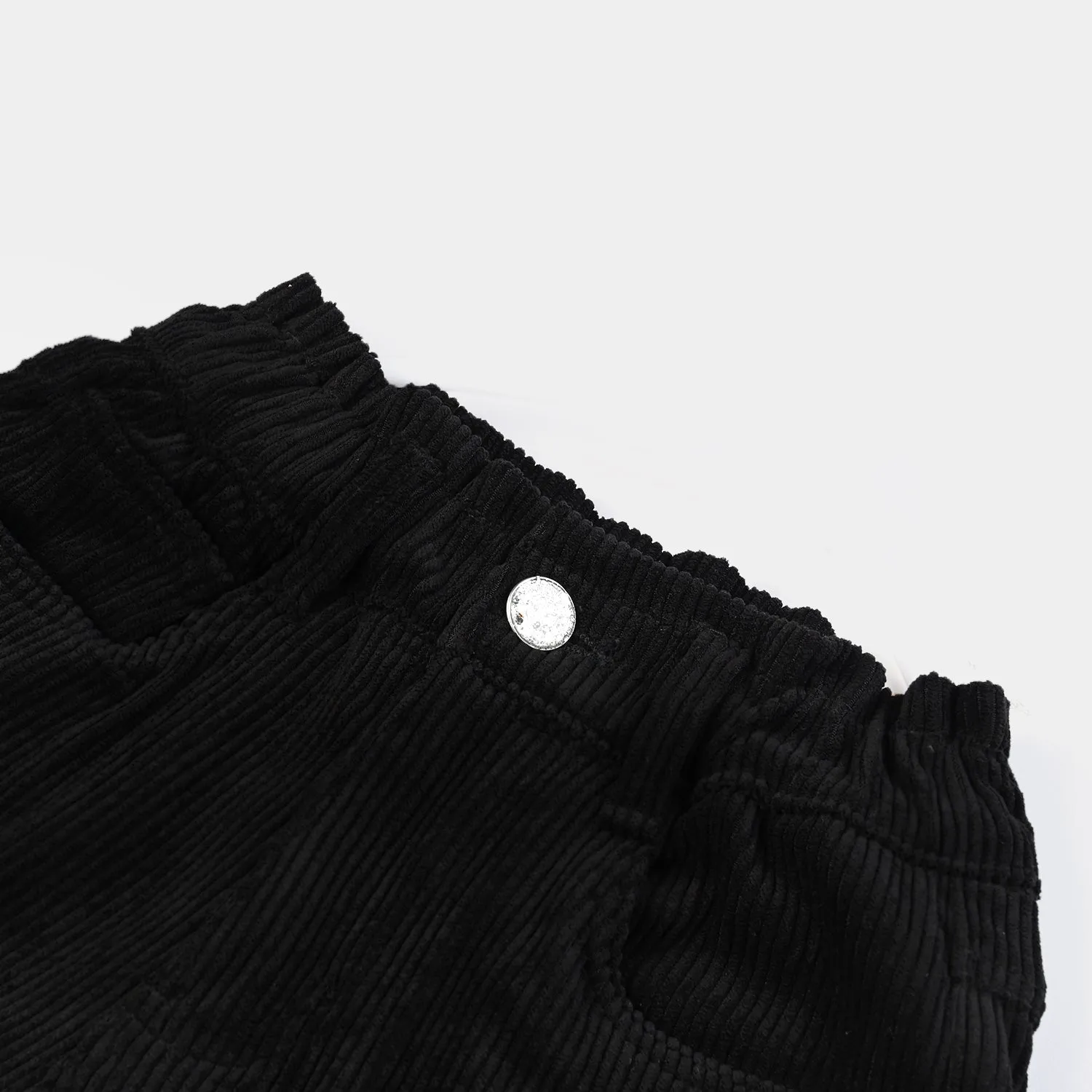 Girls Corduroy Cotton Pant Fancy Button-BLACK