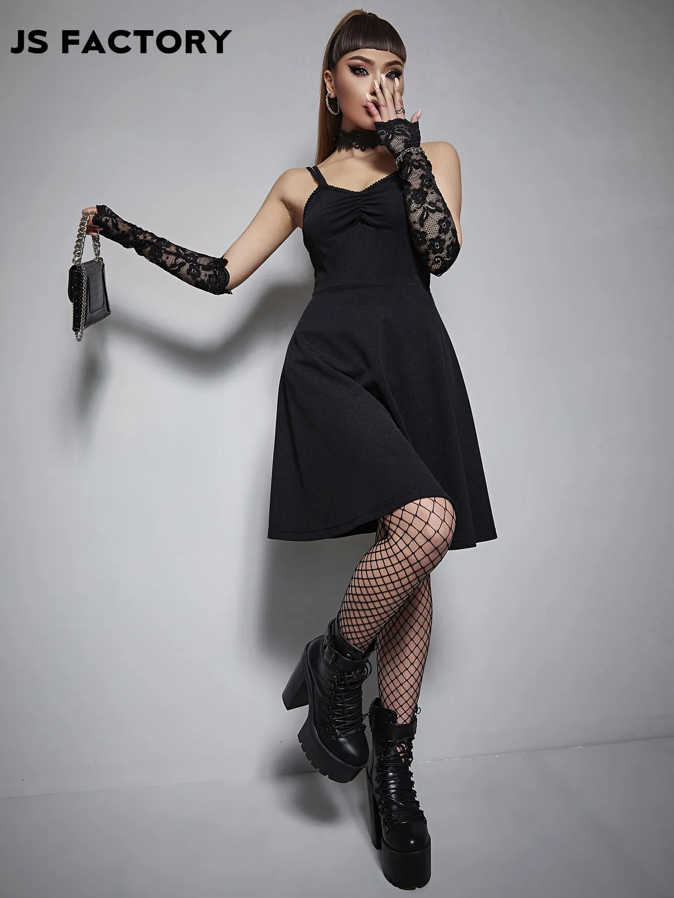 GothDark Ruched Bust Slip Dress Without Corset