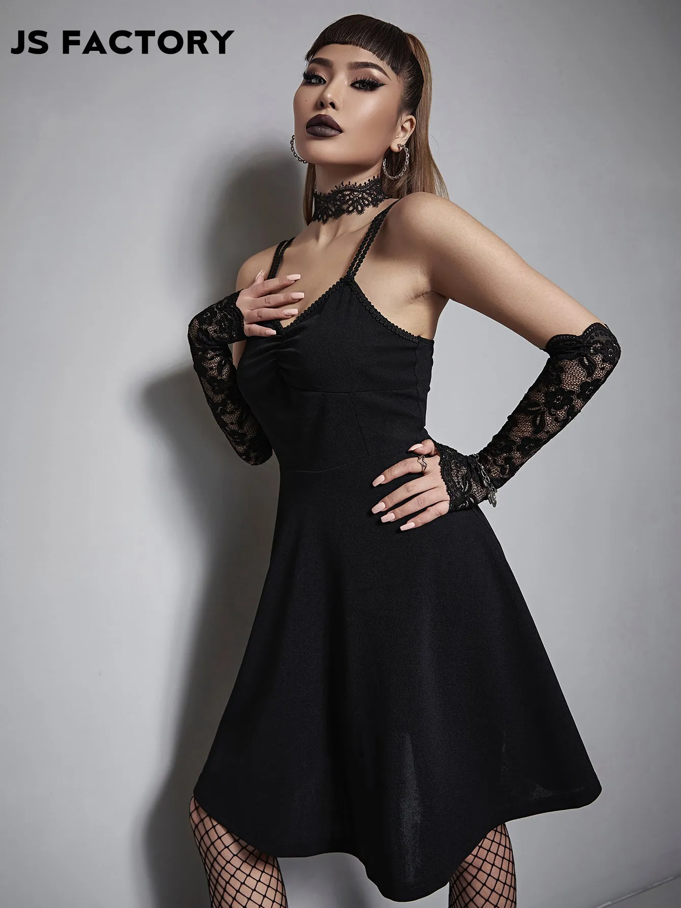 GothDark Ruched Bust Slip Dress Without Corset