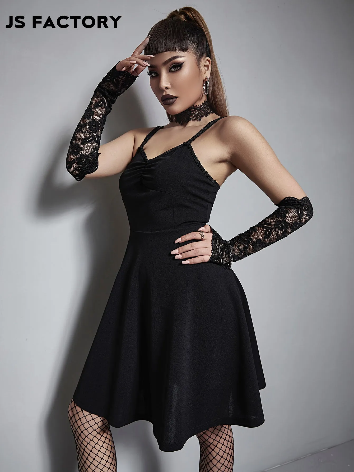 GothDark Ruched Bust Slip Dress Without Corset