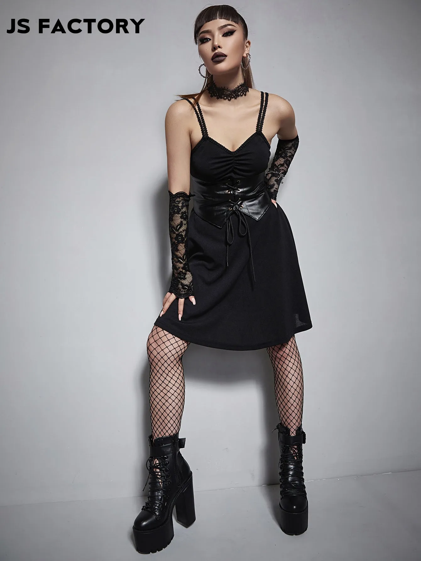 GothDark Ruched Bust Slip Dress Without Corset