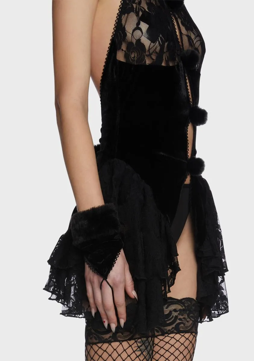 Gothic Floral Lace Velvet Sexy Lingerie Dress