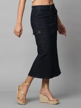 Indigo Denim Cargo Pocket Pencil Skirt