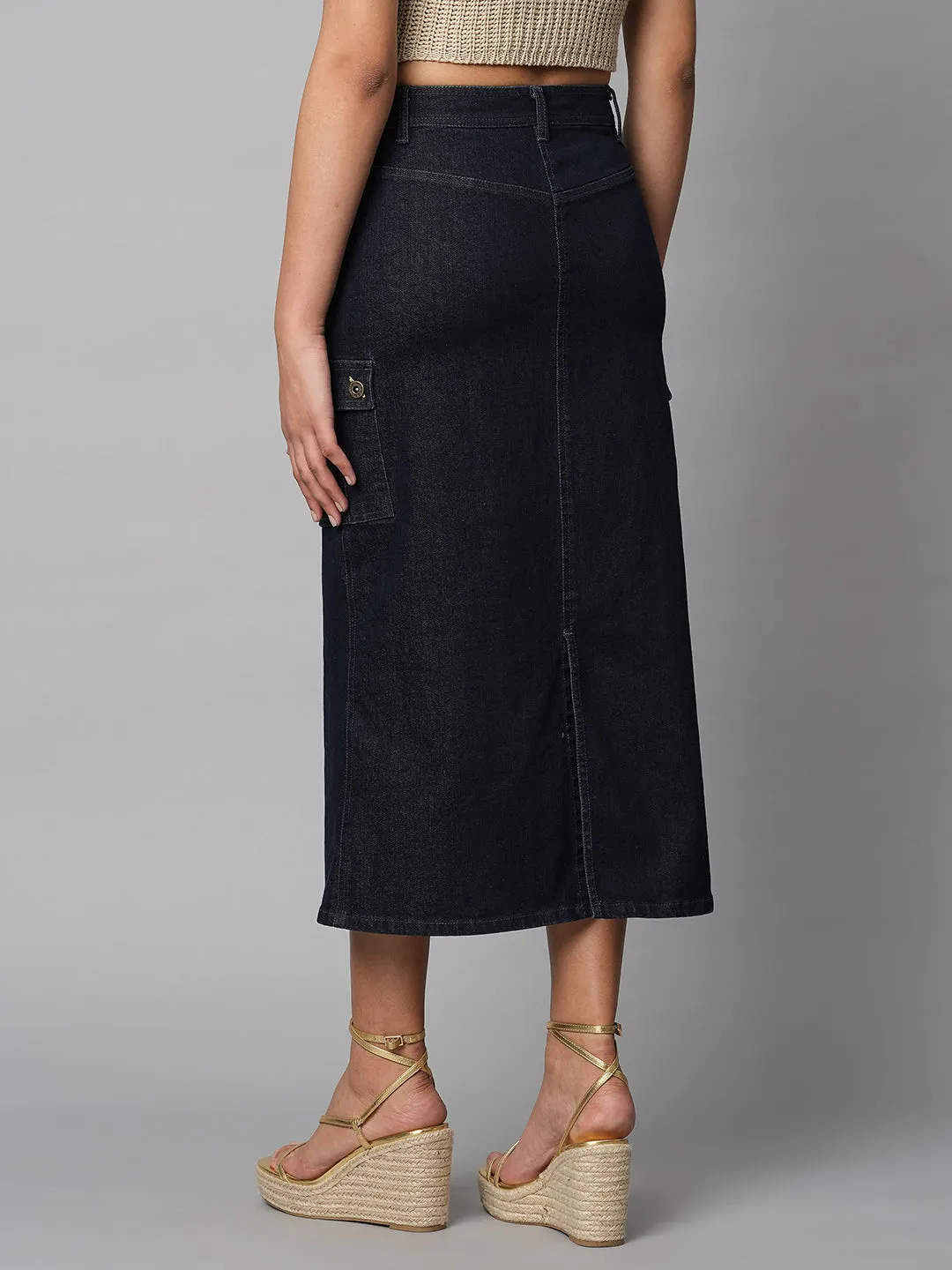 Indigo Denim Cargo Pocket Pencil Skirt