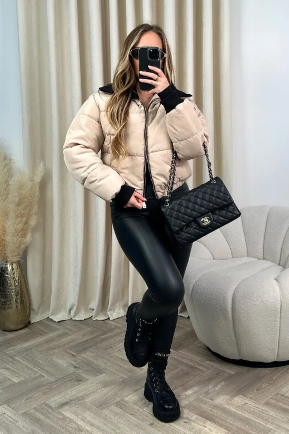 Kelsey beige cropped puffer