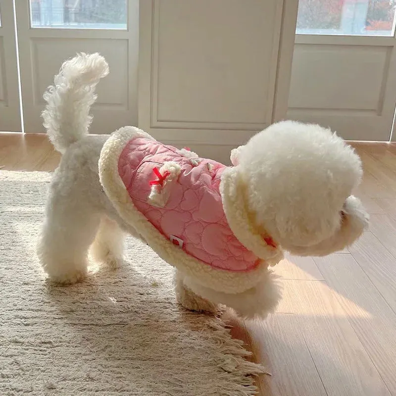 Korean Dog Clothes Kawaii Princess Dress Pink Pet Thickened Cotton Coat Puppy Sling Dress Winter Dog Warm Clothing