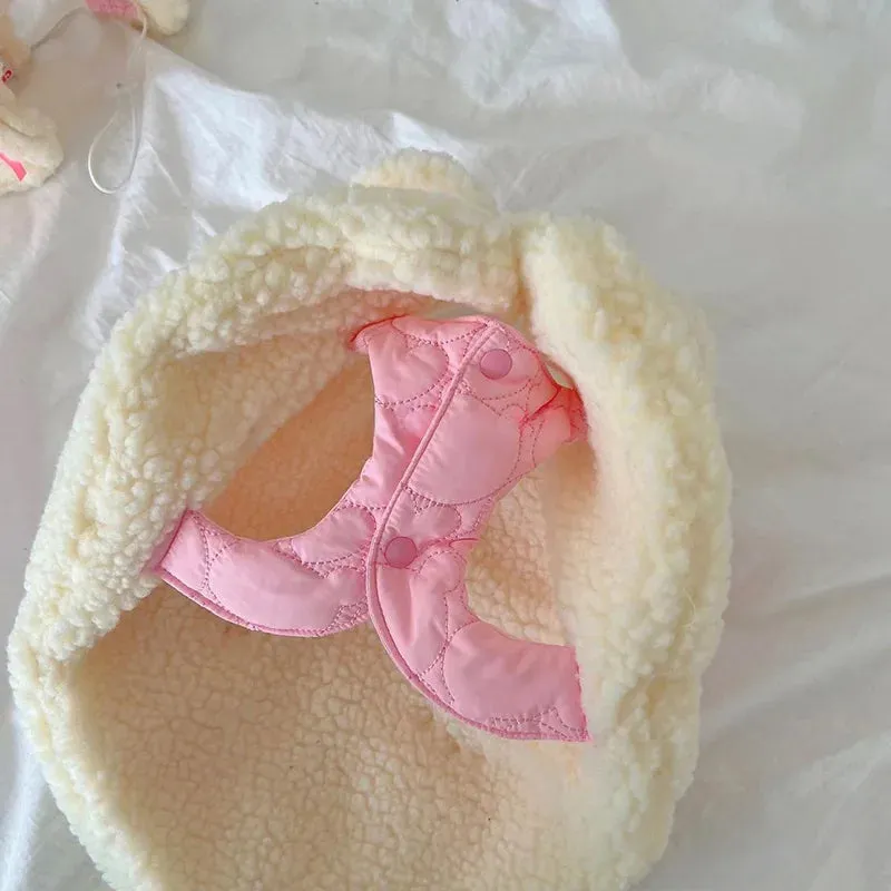 Korean Dog Clothes Kawaii Princess Dress Pink Pet Thickened Cotton Coat Puppy Sling Dress Winter Dog Warm Clothing