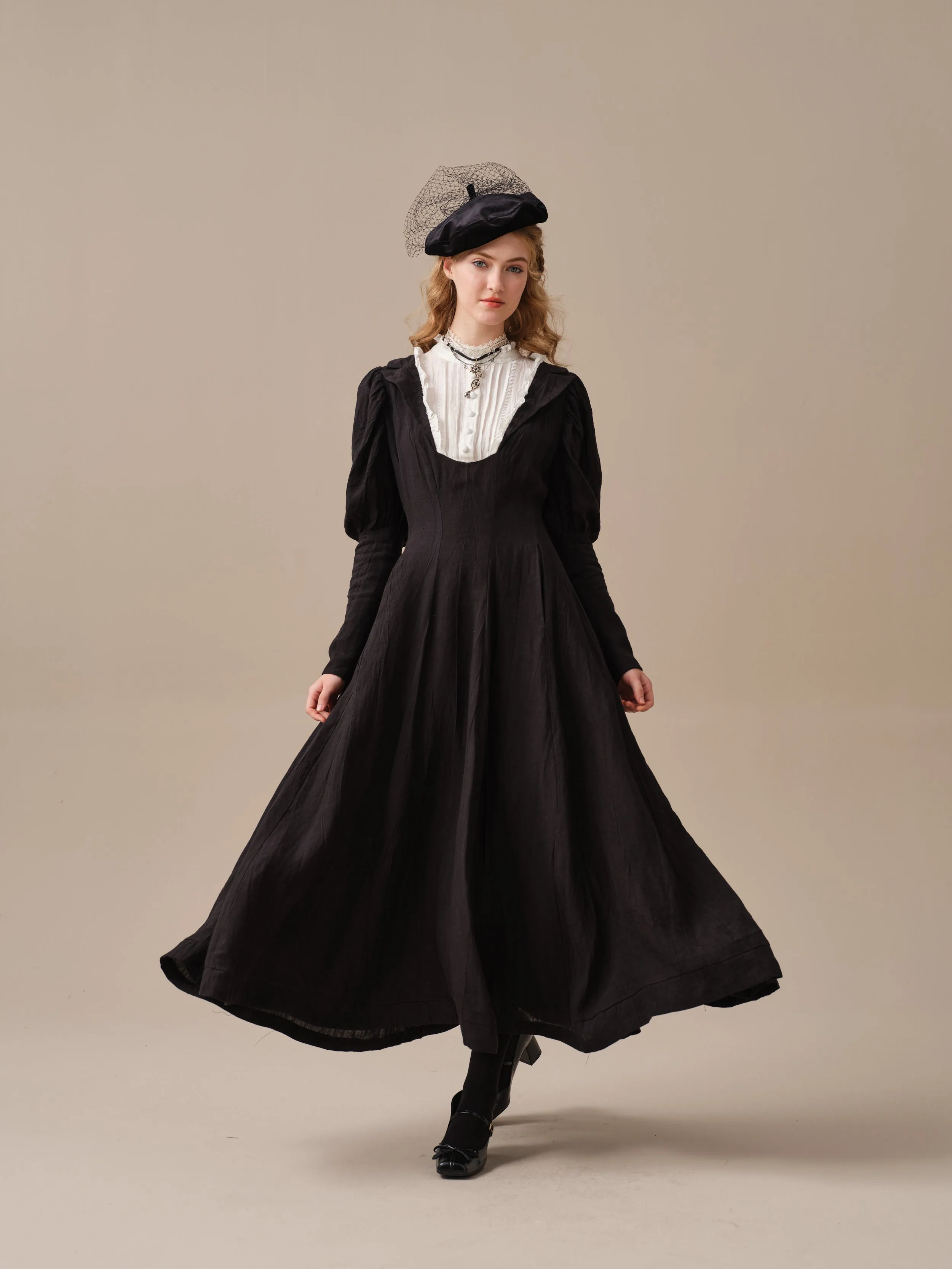 Luna 19 | 100% linen pintucked black dress