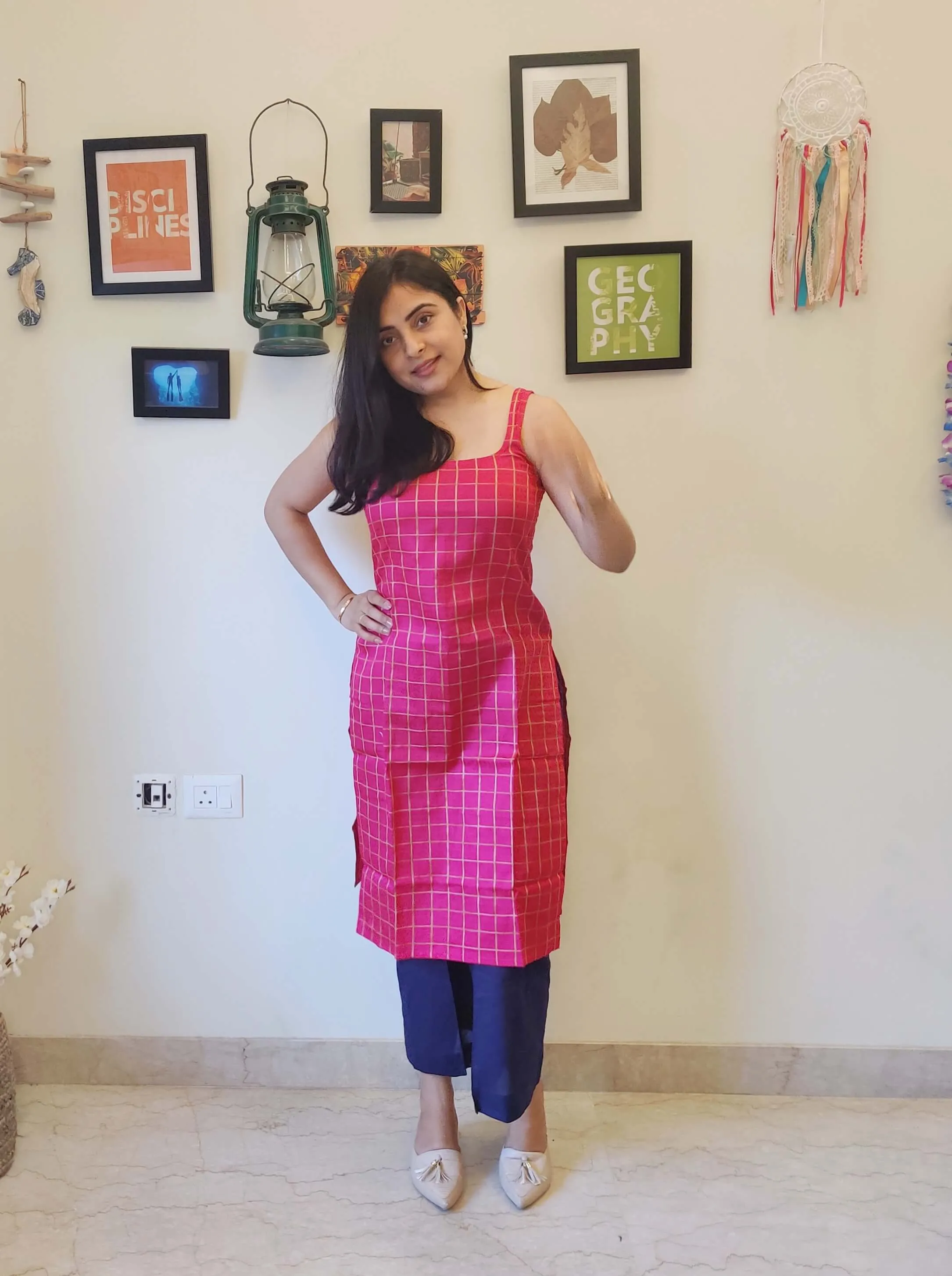 Magenta Sleeveless Cotton Kurta